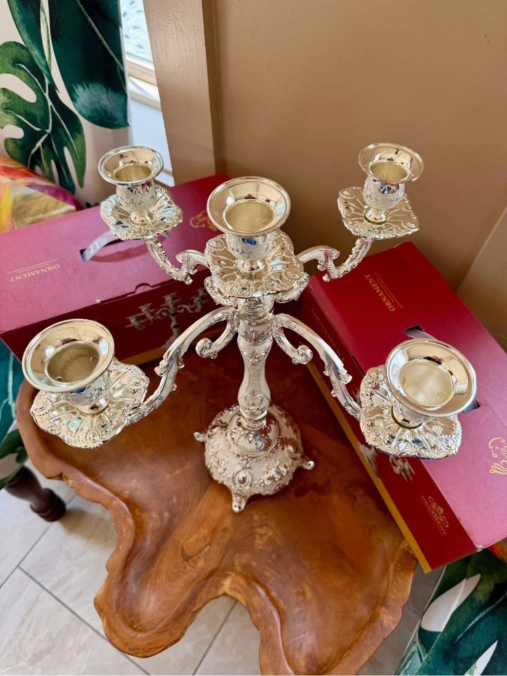 2 BENESRFIT Silver White Enamel 5 Arm Candelabra Candle Holder European Wedding